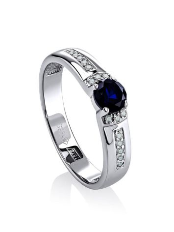 Silver Ring With Synthetic Sapphire And Crystals, Ring Size: 6.5 / 17, image 