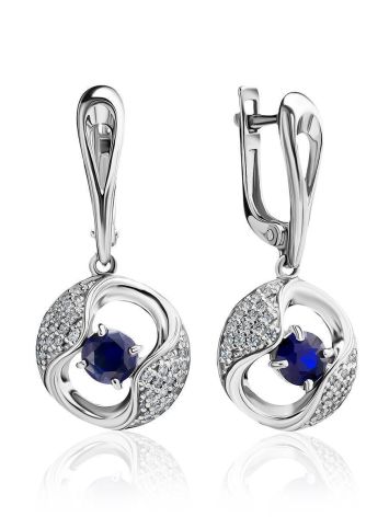 Classy Silver Dangles With Synthetic Sapphire And Crystals, image 