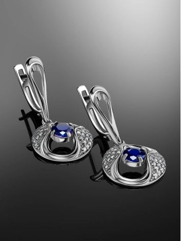 Classy Silver Dangles With Synthetic Sapphire And Crystals, image , picture 2