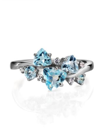 Silver Ring With Synthetic Topaz And White Crystals, Ring Size: 7 / 17.5, image , picture 3