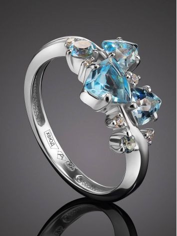 Silver Ring With Synthetic Topaz And White Crystals, Ring Size: 6 / 16.5, image , picture 2