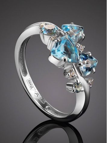 Silver Ring With Synthetic Topaz And White Crystals, Ring Size: 7 / 17.5, image , picture 2