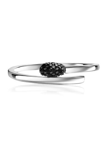 Stylish Silver Ring With Black Crystals, Ring Size: 5.5 / 16, image , picture 3