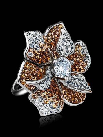 Silver Floral Ring With Crystals The Jungle, Ring Size: 8 / 18, image , picture 2