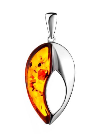 Silver Pendant With Cognac Amber The Sunrise, image 
