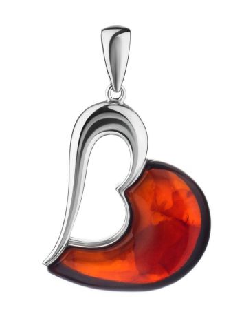 Heart Shaped Silver Pendant With Amber The Sunrise, image 