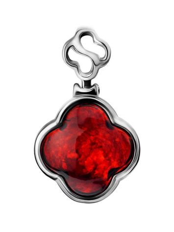 Clover Shaped Amber Silver Pendant The Monaco, image 