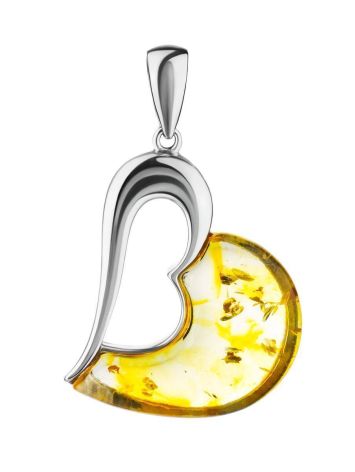 Heart Shaped Silver Pendant With Amber The Sunrise, image 