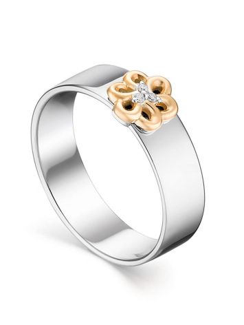 Silver Gold Floral Ring With Diamonds The Diva, Ring Size: 6 / 16.5, image 