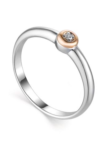 Silver Golden Ring With Solitaire Diamond The Diva, Ring Size: 8 / 18, image 