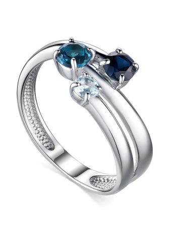 Silver Ring With Blue Crystals, Ring Size: 6 / 16.5, image 