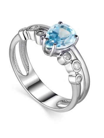 Synthetic Topaz Silver Ring With Crystals, Ring Size: 6 / 16.5, image 