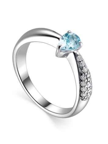 Blue Stone Silver Ring With Crystals, Ring Size: 5.5 / 16, image 