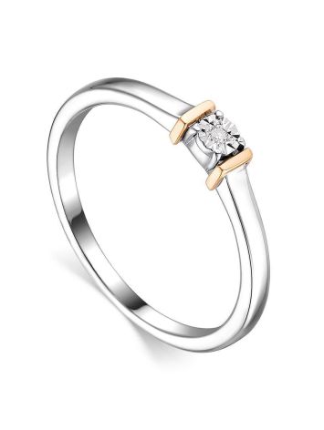 Silver Golden Ring With Diamond Centerstone The Diva, Ring Size: 7 / 17.5, image 