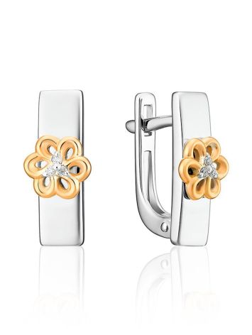 Silver Golden Floral Earrings With Diamonds The Diva, image 
