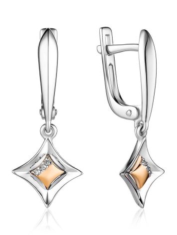 Silver Golden Dangle Earrings With Diamonds The Diva, image 