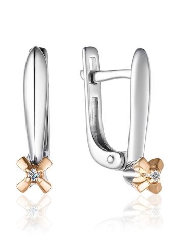 Silver Diamond Earrings With Golden Details The Diva, image 