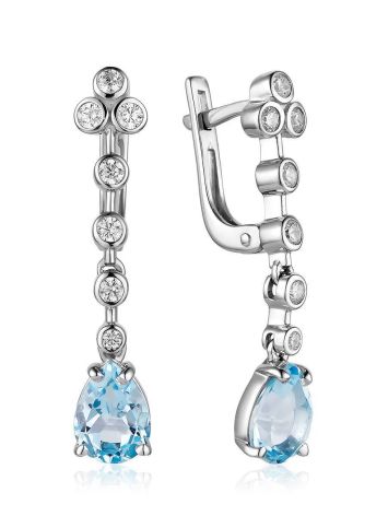Synthetic Topaz Silver Drop Earrings With Crystals, image 