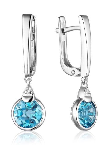 Silver Dangle Earrings With Synthetic Topaz And Crystals, image 