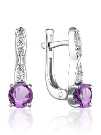 Silver Earrings With Amethyst And Crystals, image 