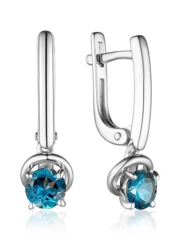 Silver Blue Crystal Dangle Earrings, image 
