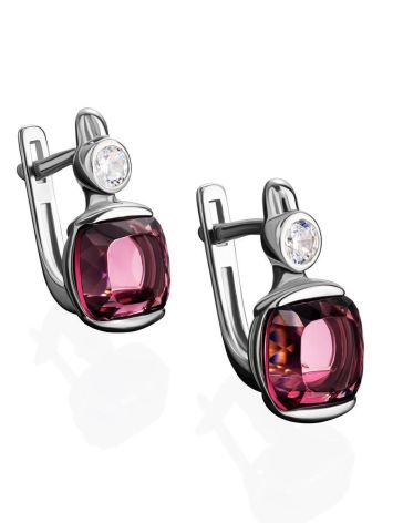 Silver Earrings With Rhodolite And Crystals, image , picture 2