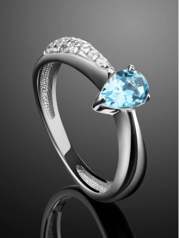 Blue Stone Silver Ring With Crystals, Ring Size: 5.5 / 16, image , picture 2