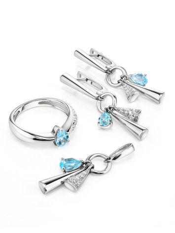 Blue Stone Silver Ring With Crystals, Ring Size: 5.5 / 16, image , picture 4