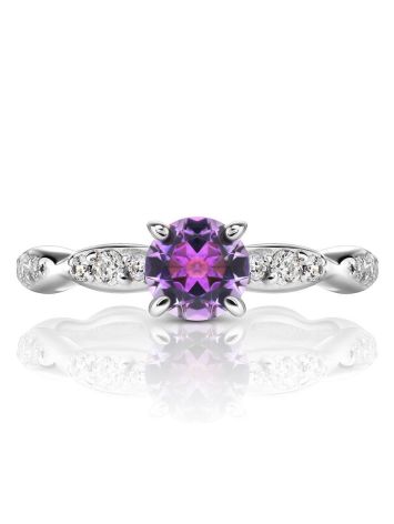 Classy Amethyst Silver Ring With Crystals, Ring Size: 5.5 / 16, image , picture 3