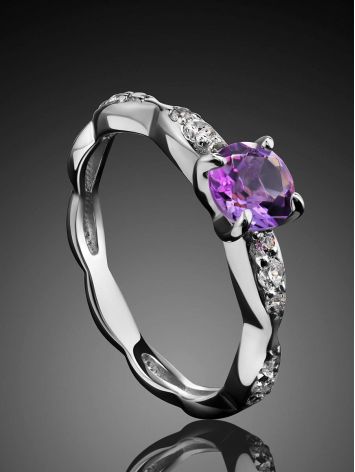 Classy Amethyst Silver Ring With Crystals, Ring Size: 5.5 / 16, image , picture 2