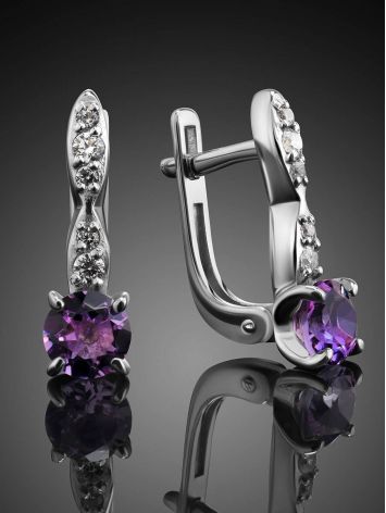 Silver Earrings With Amethyst And Crystals, image , picture 2