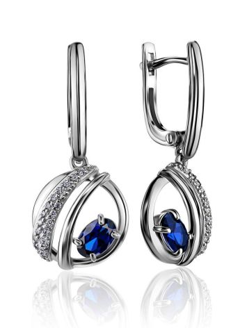 Silver Dangles With Synthetic Sapphire And Crystals, image 