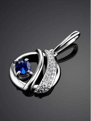 Silver Round Pendant With Synthetic Sapphire And Crystals, image , picture 2