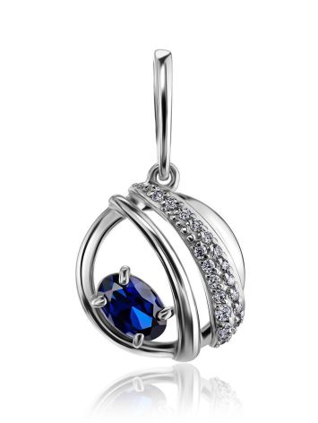 Silver Round Pendant With Synthetic Sapphire And Crystals, image 