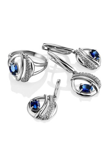 Silver Round Pendant With Synthetic Sapphire And Crystals, image , picture 3