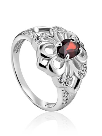 Silver Garnet Ring With Crystals, Ring Size: 6 / 16.5, image 