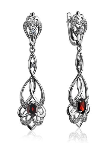 Silver Dangles With Garnet And Crystals, image 