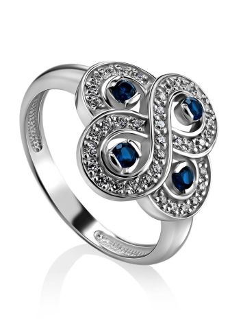 Classy Silver Ring With Blue And White Crystals, Ring Size: 8 / 18, image 