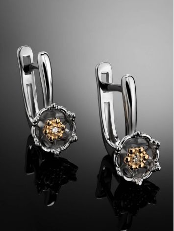 Silver Golden Floral Earrings With Diamonds The Diva, image , picture 2