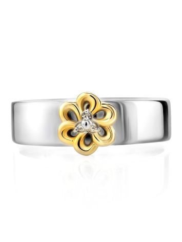 Silver Gold Floral Ring With Diamonds The Diva, Ring Size: 6 / 16.5, image , picture 3