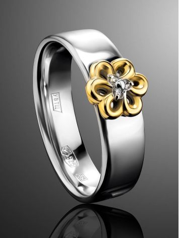 Silver Gold Floral Ring With Diamonds The Diva, Ring Size: 6 / 16.5, image , picture 2