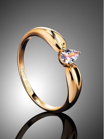 Gold Plated Ring With Pear Shaped Crystal, Ring Size: 6.5 / 17, image , picture 2