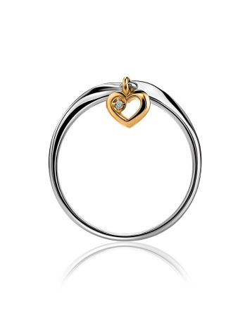 Silver Ring With Golden Diamond Heart Dangle The Diva, Ring Size: 6.5 / 17, image , picture 3