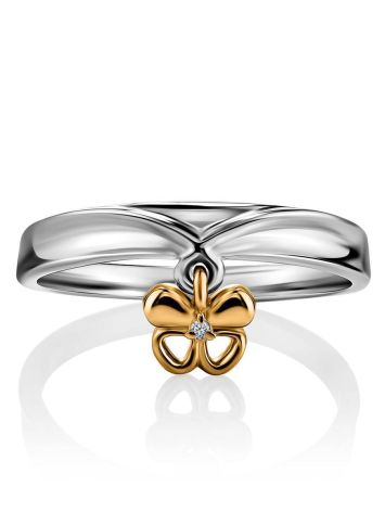 Silver Ring With Golden Diamond Butterfly The Diva, Ring Size: 7 / 17.5, image , picture 3