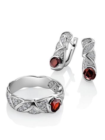 Filigree Silver Ring With Round Garnet Centerstone, Ring Size: 6.5 / 17, image , picture 4