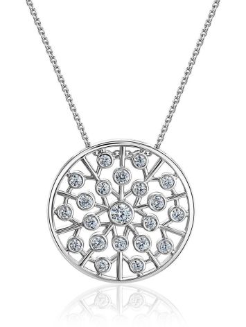 Silver Necklace With Round Crystal Pendant, image 