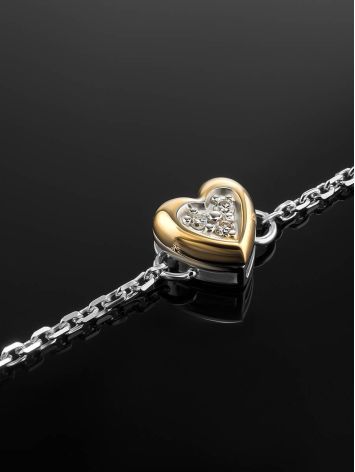 Silver Bracelet With Golden Diamond Heart Shaped Charm The Diva, image , picture 2