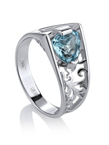 Filigree Silver Ring With Synthetic Topaz, Ring Size: 6 / 16.5, image 