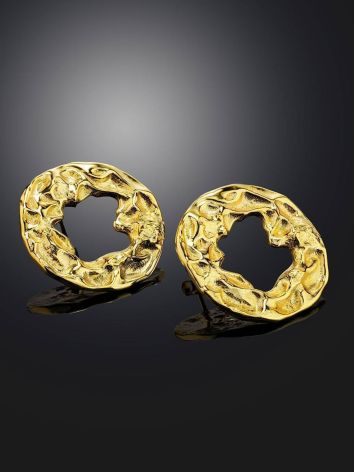 Textured Gold Plated Silver Round Earrings The Liquid, image , picture 2