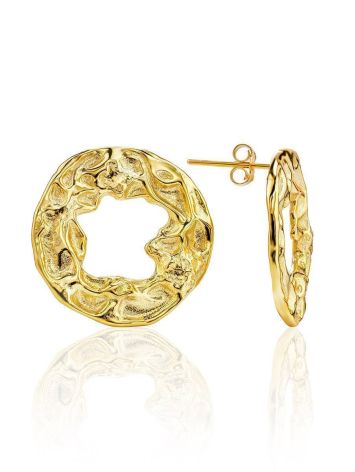Textured Gold Plated Silver Round Earrings The Liquid, image 
